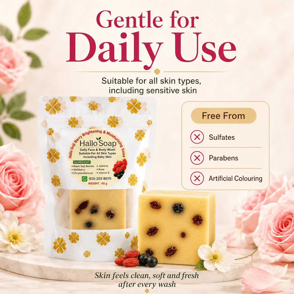 Hallo Goji Berry Brightening & Moisturising Soap angle 5